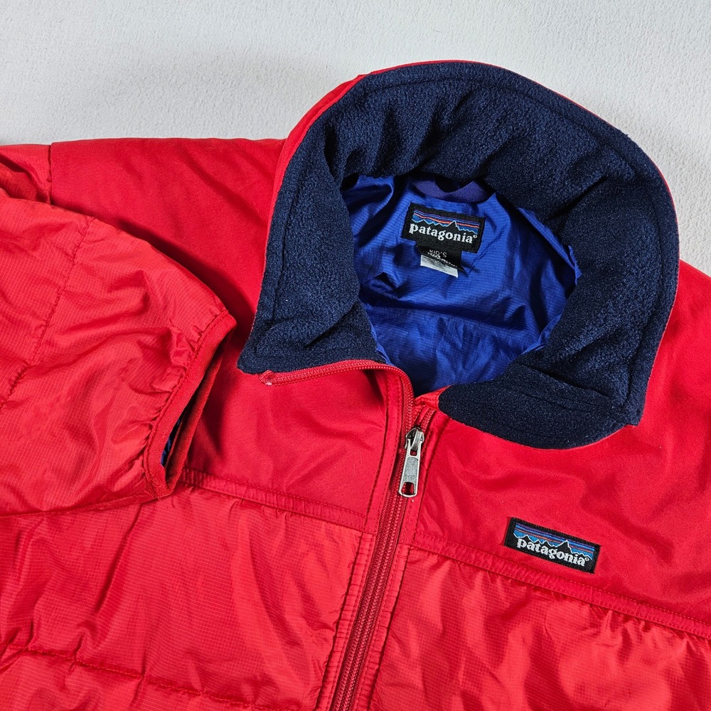Patagonia Puff Jacket Kids S Red Quilted Insulated Fleece Collar 65878 FA01